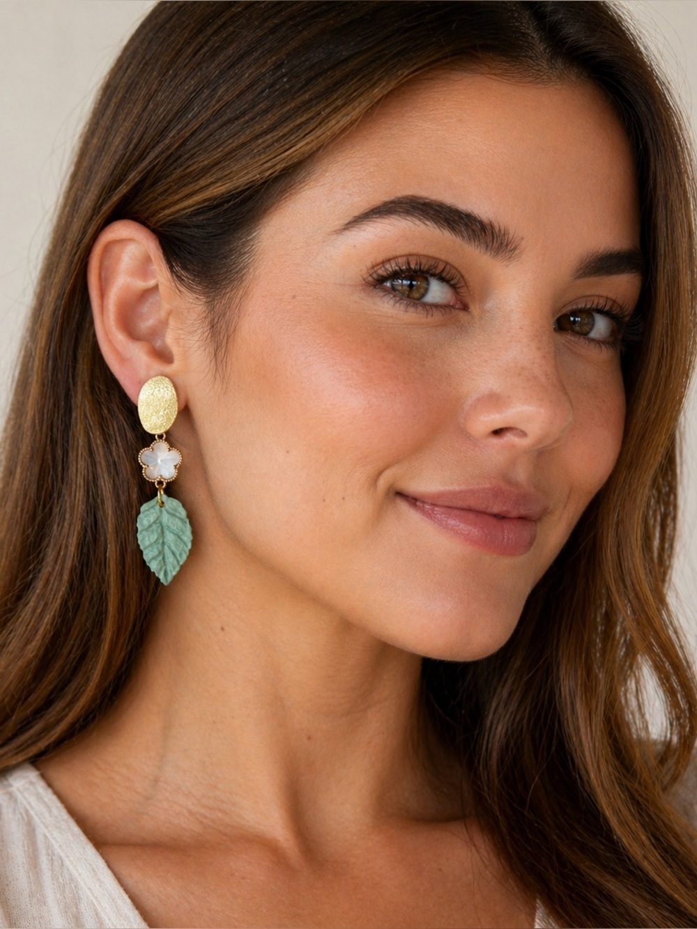 2/$30 Gold and Green Leaf Flower Earrings